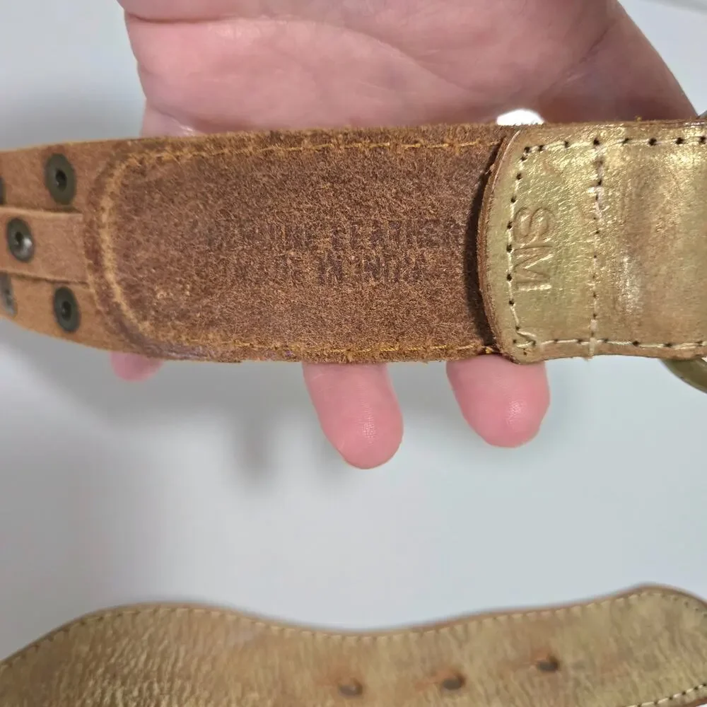 Bohemian Leather Metallic Gold Layered Studded Belt S/M O-Ring Hoop Festival